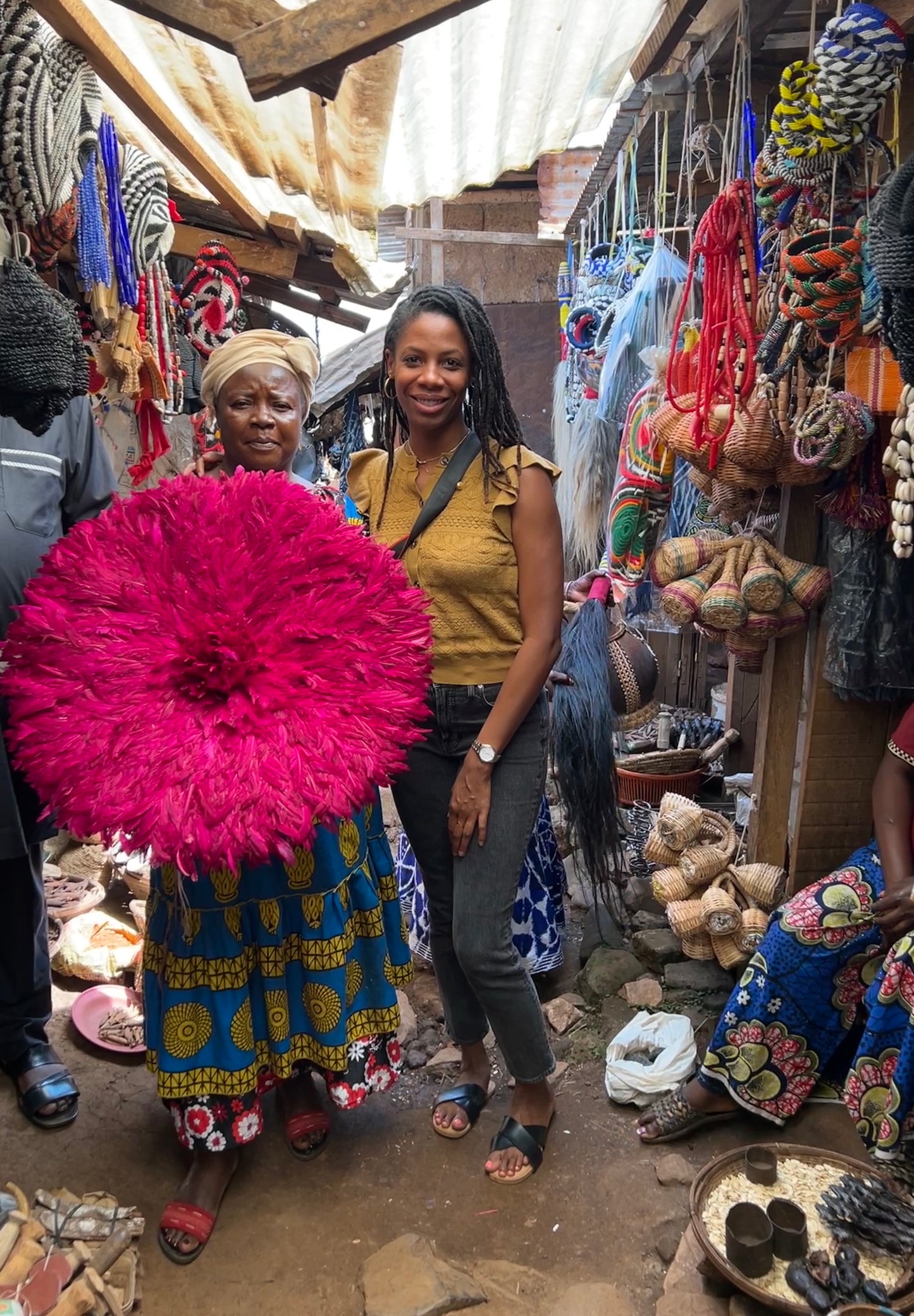 Nasozi Kakembo Sourcing Cameroonian Juju hats for wall decor, directly from artisans