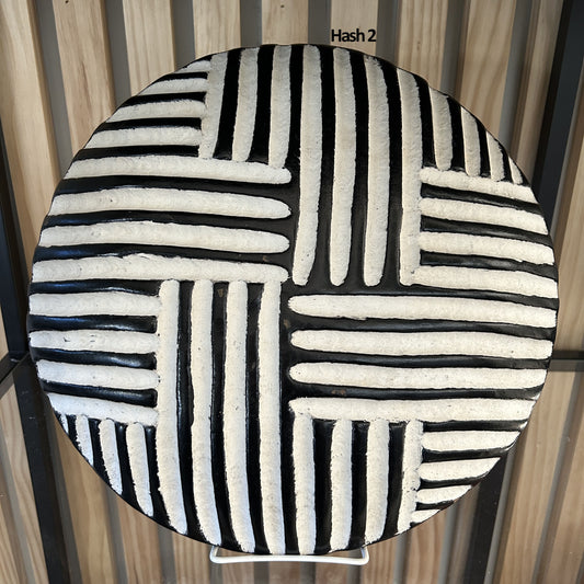 Bamileke shields from Cameroon for wall decor, minimalist geomentric design in black and white