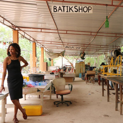 Nasozi Kakembo in Kokrobite, Ghana at the batik artisan residency, 2018.