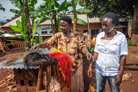 Anges basket artisan in Uganda from Rwanda