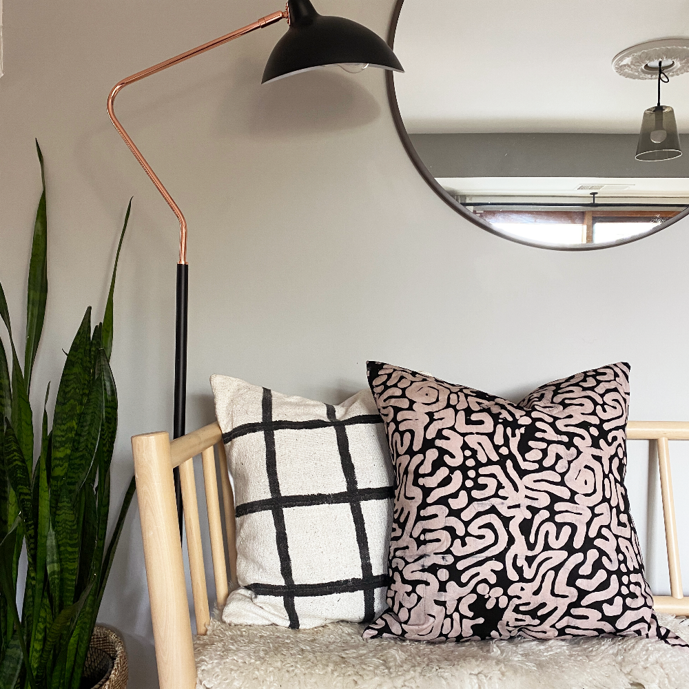 Modern, Batik and mudcloth textile home goods, pillow made in Ghana